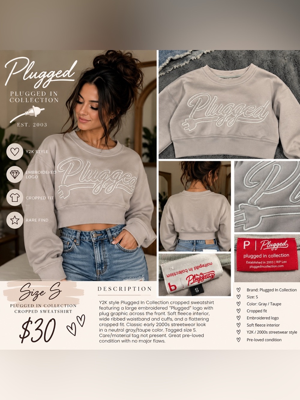 Plugged In Collection Women's Taupe Cropped Sweatshirt